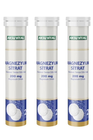 AKSU VİTAL Magnezyum Sitrat 200 Mg 20 Efervesan Tablet X 3 Adet
