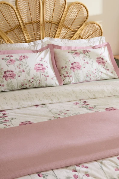 Mia %100 Pamuk Çift Kişilik Nevresim Pike Takımı Gül Kurusu - Resim 2