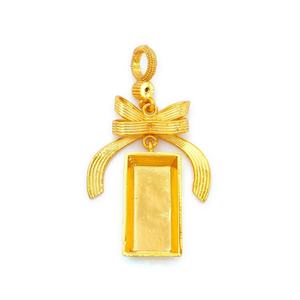 Altın Kaplama Kurdeleli Külçe Altın Kolye Ucu TGR-726 - Resim 2