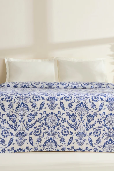 Sven %100 Pamuk Çift Kişilik Tek Pike Mavi - Resim 6