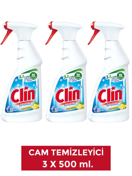Clin 3 Adet Limon Cam Yüzey Temizleyici 500 ml