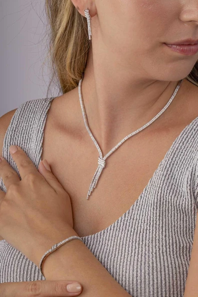 Gümüş Pazarım Su Yolu Kemerli 925 Ayar Gümüş Düğün Set ürün görseli