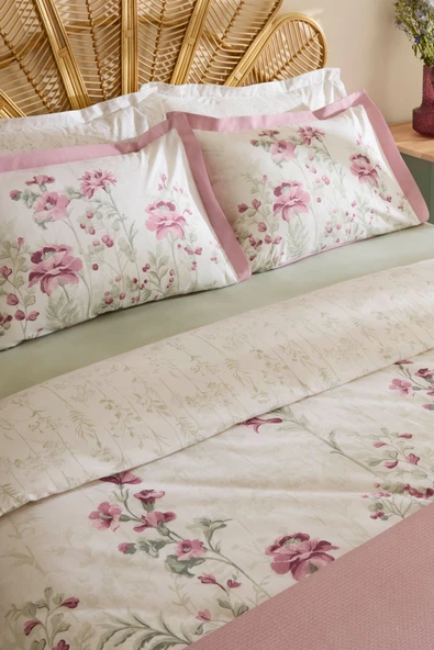 Mia %100 Pamuk Çift Kişilik Nevresim Pike Takımı Gül Kurusu - Resim 5