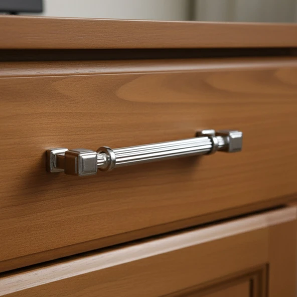 Mobilya Çekmece Mutfak Dolabı Dolap Kulpları Kulb 22.4 cm 128 mm Çizgili Krom Renk Metal Kulp - Resim 2