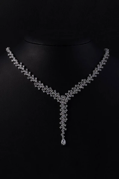 Gümüş Pazarım Pırlanta Montür 4 Tırnaklı Su Yolu 925 Ayar Gümüş Kolye - Resim 4