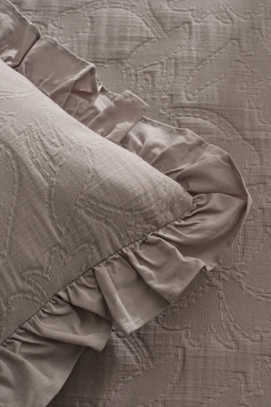 Lavinya %100 Pamuk Çift Kişilik Yatak Örtüsü Takımı Gri - Resim 5