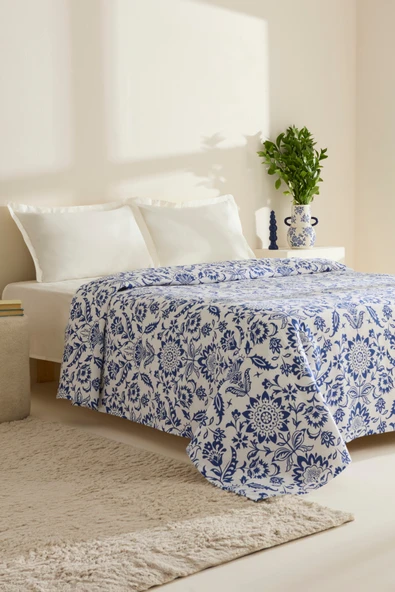 Sven %100 Pamuk Çift Kişilik Tek Pike Mavi - Resim 8