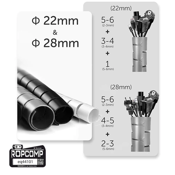 Ropcomp Spiral Kablo Kanalı Kablo Düzenleyici Toplayıcı Tutucu 1.5M 22mm (Gri) - Resim 4