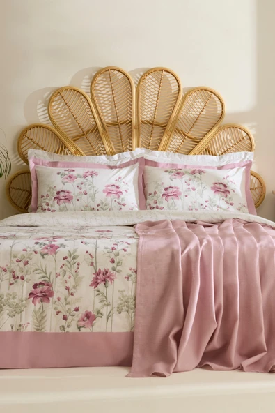 Mia %100 Pamuk Çift Kişilik Nevresim Pike Takımı Gül Kurusu - Resim 6