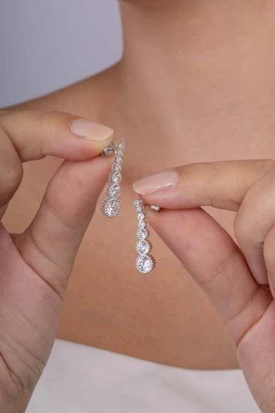 Gümüş Pazarım Pırlanta Montür Yuvarlak Kesim Su Yolu Gümüş Küpe - 2