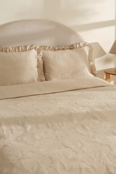 Lavinya %100 Pamuk Çift Kişilik Yatak Örtüsü Takımı Bej - Resim 3