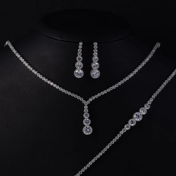 Gümüş Pazarım Pırlanta Montür Yuvarlak Kesim Su Yolu Gümüş Düğün Seti - 4