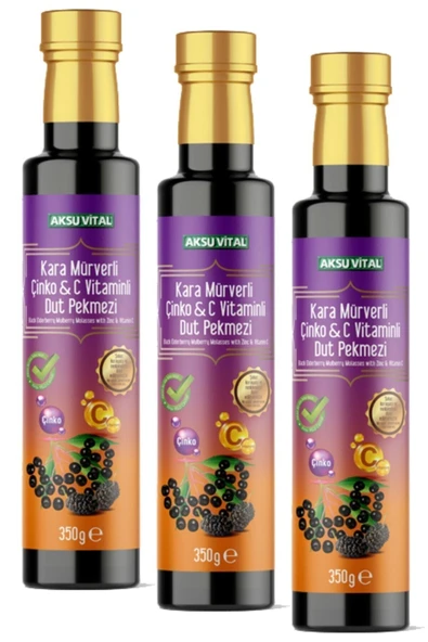 AKSU VİTAL Kara Mürverli Çinko & C Vitaminli Dut Pekmezi 350 Gr X 3 Adet