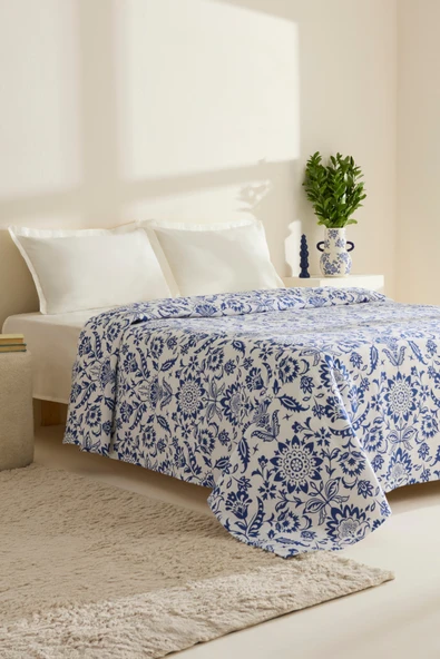 Sven %100 Pamuk Çift Kişilik Tek Pike Mavi - Resim 7