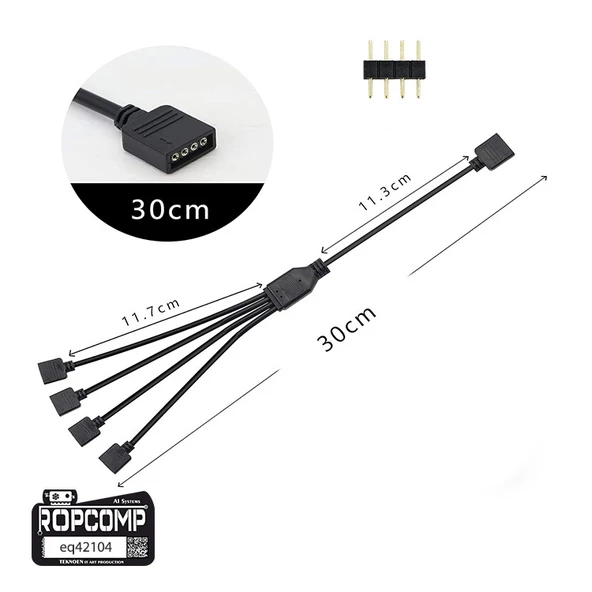 Ropcomp PC Kasa ve LED Aydınlatma için 4 Çıkışlı 4-Pin RGB Splitter - Resim 6