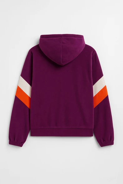 Kadın Fermuarlı Kapüşonlu Cepli Mor Polar Sweatshirt - Resim 3