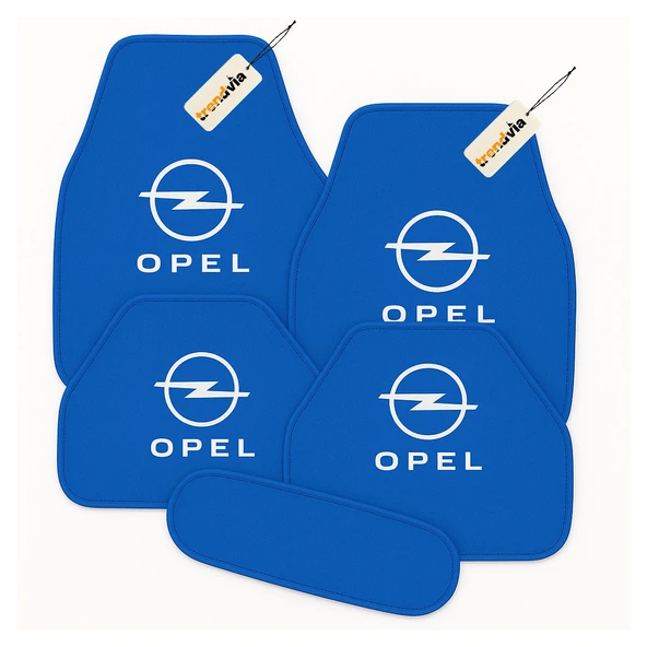 Mavi Renk Opel Logolu Oto Halı Paspas Seti 5’li Kaymaz Tabanlı, Yıkanabilir, Dayanıklı Araç İçi Zemin Koruma Takımı