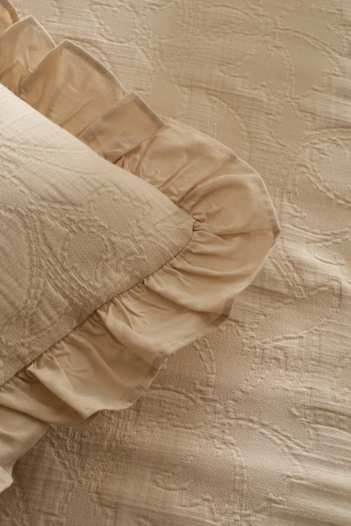 Lavinya %100 Pamuk Çift Kişilik Yatak Örtüsü Takımı Bej ürün görseli