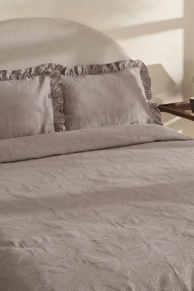 Lavinya %100 Pamuk Çift Kişilik Yatak Örtüsü Takımı Gri - Resim 3