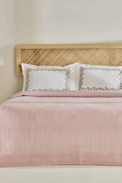 Roshell %100 Pamuk Çift Kişilik Pike Takımı Pudra - Resim 7