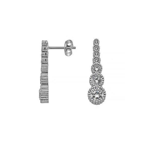 Gümüş Pazarım Pırlanta Montür Yuvarlak Kesim Su Yolu Gümüş Küpe - 4