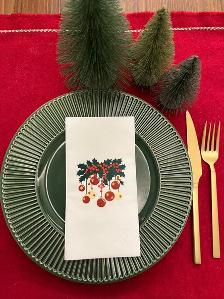 Yılbaşı Ağaç Topları Baskılı Yeni Yıl Peçetesi Beyaz16 Adet ürün görseli