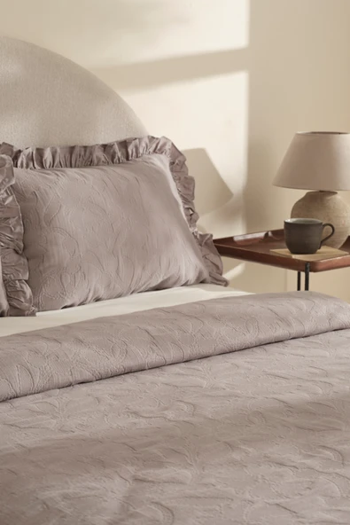 Lavinya %100 Pamuk Çift Kişilik Yatak Örtüsü Takımı Gri ürün görseli