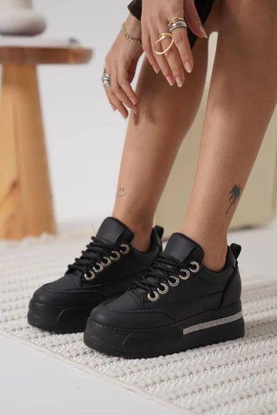 Alice Kadın Siyah Tabanlı Siyah Gizli Topuklu Sneaker - Resim 2