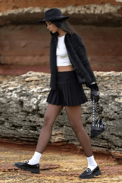 Kadın Suni Kürk Püskül Detay Ceket Mont-Gri - Resim 4