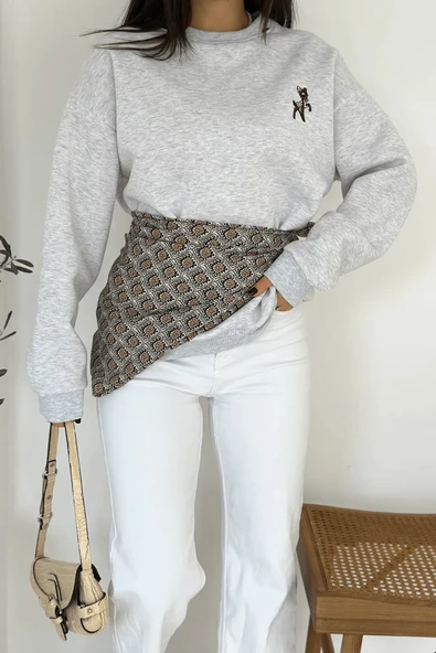 Kadın Dekoratif Yakalı Likralı Sweatshirt – Konforlu & Karakterli Stil - 6