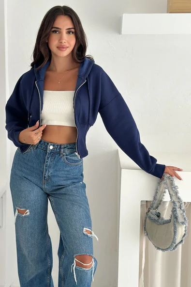 Kadın Siyah Fermuarlı Hoodie SWEAT – Minimal Sokak Ruhuyla - Resim 10