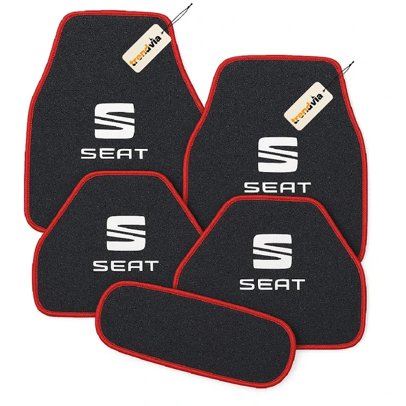 Antrasit Kırmızı Renk SEAT Logolu 5’li Oto Halı Paspas Takımı  Kaymaz Taban, Suya Dayanıklı, Kolay Temizlenebilir Araba Zemin Seti