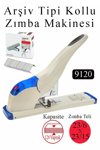 Büyük Boy Zımba Makinesi 1 Adet 9120 Arşiv Tipi Zımba Makinası 120 Yaprak Kapasiteli Zımba Teli Hediyeli Kollu Zımba