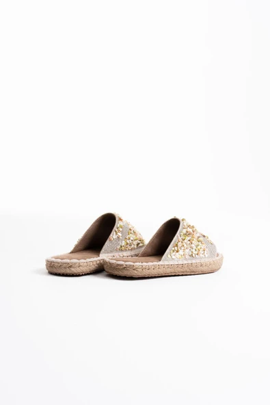 Dennis Kadın Bej Taş İşlemeli Terlik - Resim 4