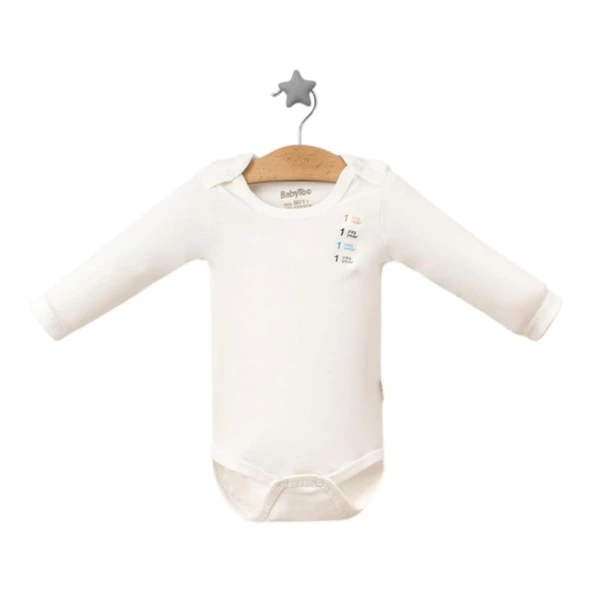 Babytoo Bebek & Çocuk %100 Pamuklu Düz Uzun Kollu Çıtçıtlı Body & Zıbın Krem 80 cm 1 Yaş BBYT.BKRM.8001