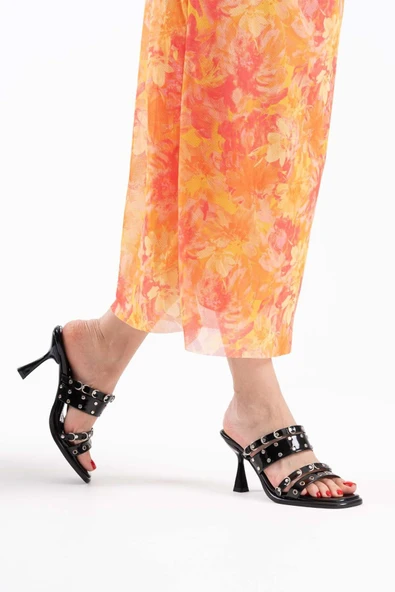 Merlin Topuklu Kadın Siyah Terlik - Resim 10