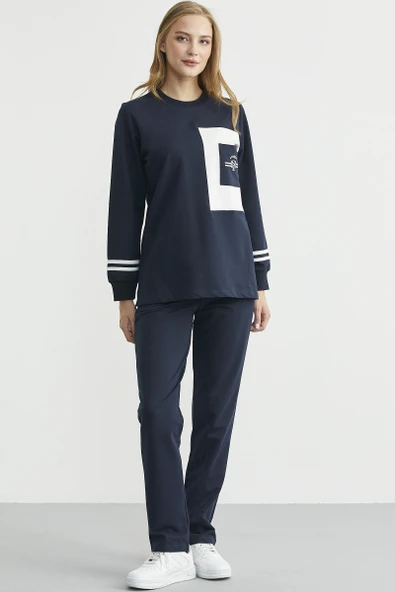 Oversize Parça Detaylı Tunik Eşofman Takım - Lacivert ürün görseli 1