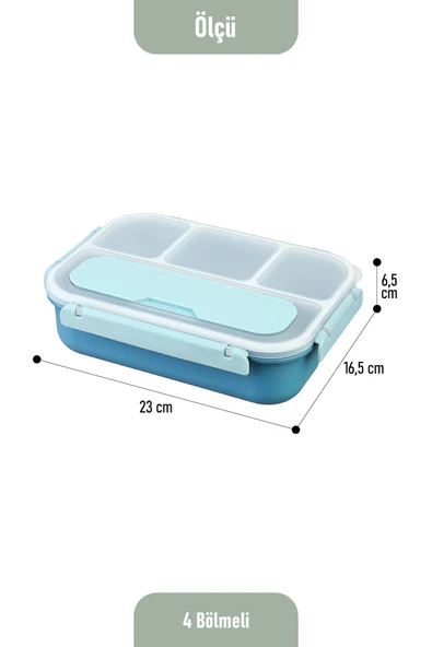İronika Kaşık Çatallı Lunch Box Sızdırmaz Contalı Kapaklı 4 Bölmeli Beslenme Kabı - Mavi - Resim 3