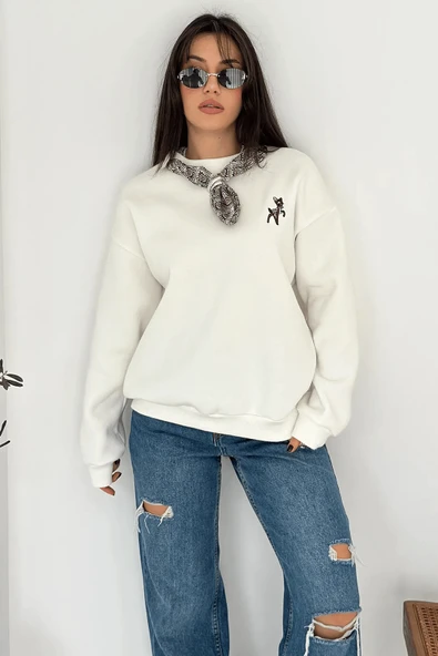 Kadın Dekoratif Yakalı Likralı Sweatshirt – Konforlu & Karakterli Stil - 11
