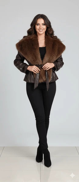 YAKA KÜRKLÜ DERI MONT - Resim 4