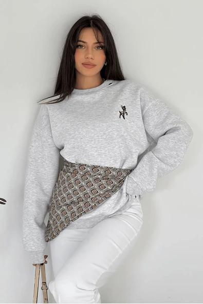 Kadın Dekoratif Yakalı Likralı Sweatshirt – Konforlu & Karakterli Stil - 7