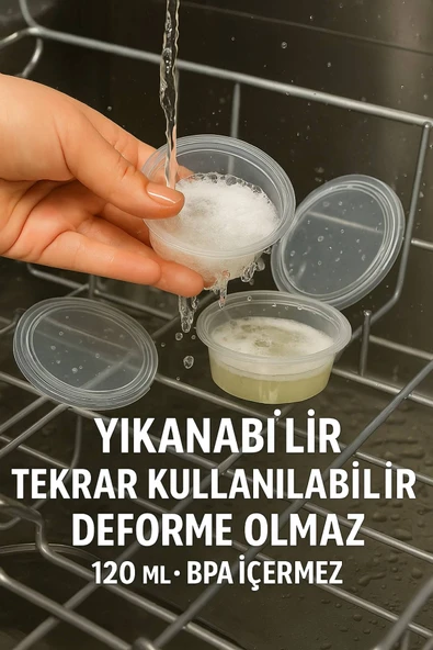 120 ml Kendinden Kapaklı Şeffaf Sosluk – Sızdırmaz, Sıcağa Dayanıklı, Tekrar Kullanılabilir 50’li Set - 7