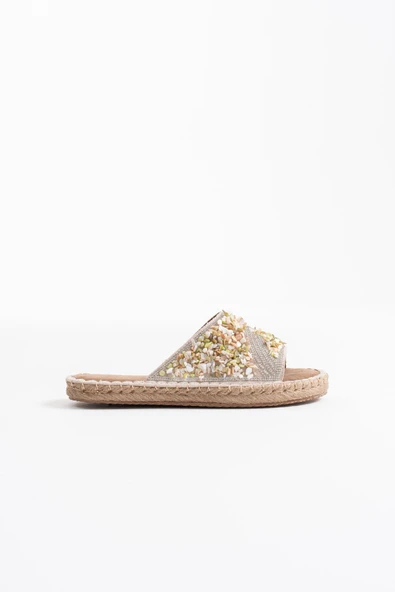 Dennis Kadın Bej Taş İşlemeli Terlik - Resim 2