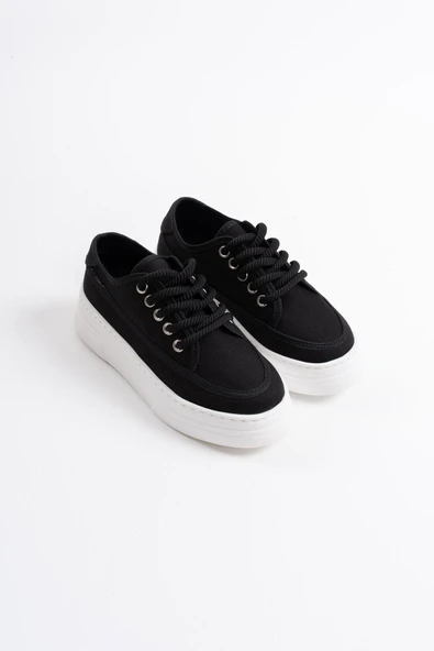 Glown Kadın Siyah Keten Spor Ayakkabı - Resim 9