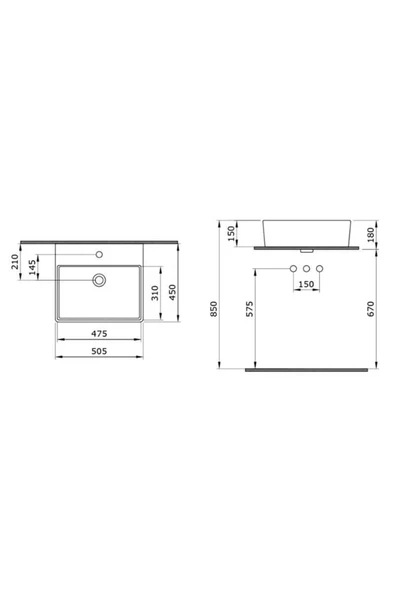 Milano 50 Cm Çanak Lavabo Batarya Delikli Parlak Bisküvi 1216-014-0126 - 3