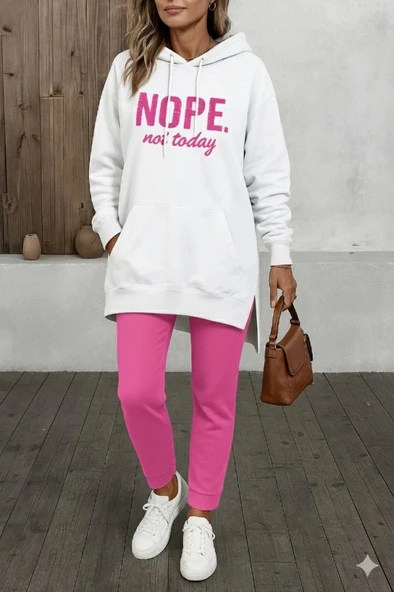 MDB Kadın Uzun Kollu Kapşonlu Bağcıklı Viskon Iki Iplik Sweat ürün görseli 1