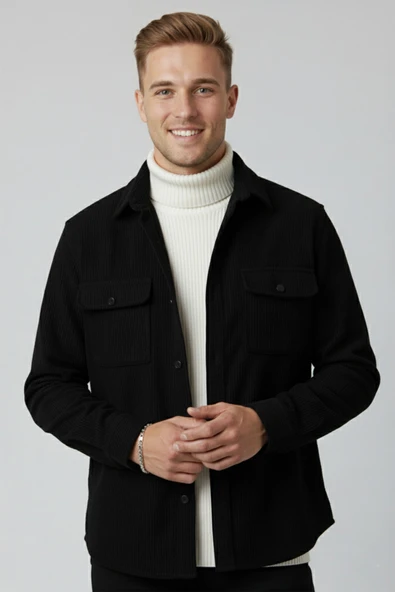 DeepSEA Cepli Likralı Kadife Kumaş Rahat Kesim Erkek Gömlek – Yumuşak Dokulu, Şık Tasarım Gömlek 2600759 ürün görseli