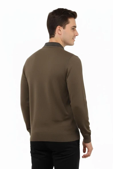 Erkek Polo Yaka Kazak Cepli Çelik Örgü Klasik Kalıp 5205F BGL-ST04850 - Resim 7