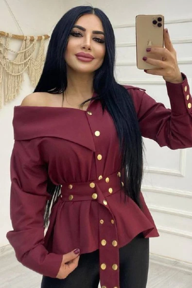 KADIN ARTiZON GENİŞ YAKA BELİNDE KUŞAK GÖMLEK - Resim 3