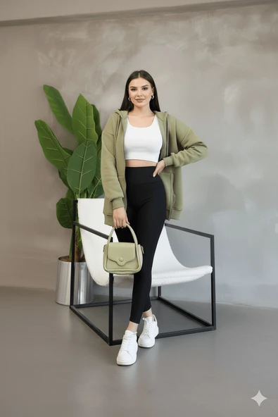 Kadın Genç Unisex Cepli Kapüşonlu Fermuarlı Sweatshirt Hırka